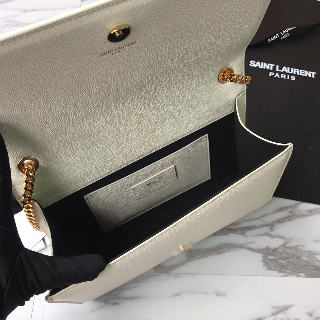 YSL Saint Laurent, 364021, MEDIUM KATE CHAIN BAG IN BLACK GRAIN DE POUDRE TEXTURED LEATHER