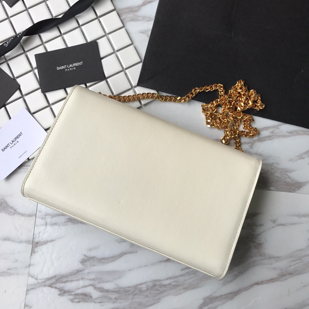 YSL Saint Laurent, 364021, MEDIUM KATE CHAIN BAG IN BLACK GRAIN DE POUDRE TEXTURED LEATHER