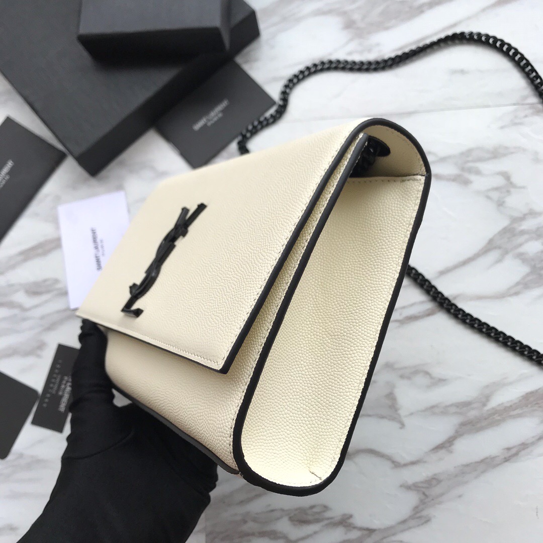 YSL Saint Laurent, 364021, MEDIUM KATE CHAIN BAG IN BLACK GRAIN DE POUDRE TEXTURED LEATHER