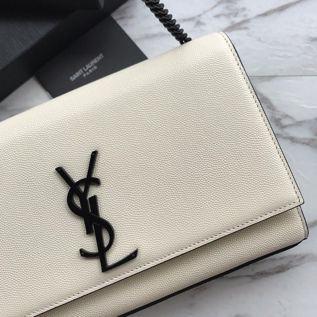 YSL Saint Laurent, 364021, MEDIUM KATE CHAIN BAG IN BLACK GRAIN DE POUDRE TEXTURED LEATHER