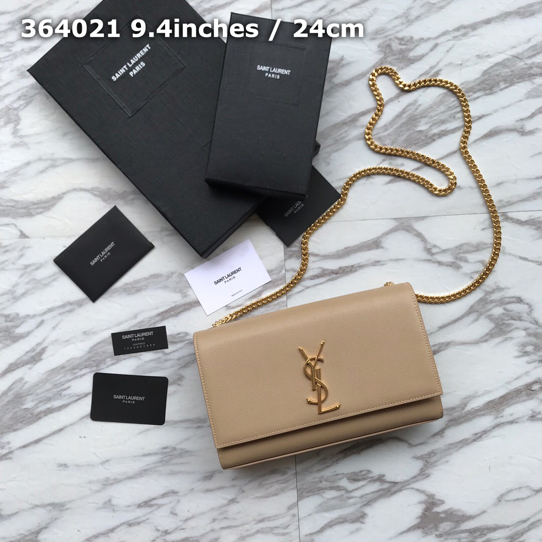 YSL Saint Laurent, 364021, MEDIUM KATE CHAIN BAG IN BLACK GRAIN DE POUDRE TEXTURED LEATHER