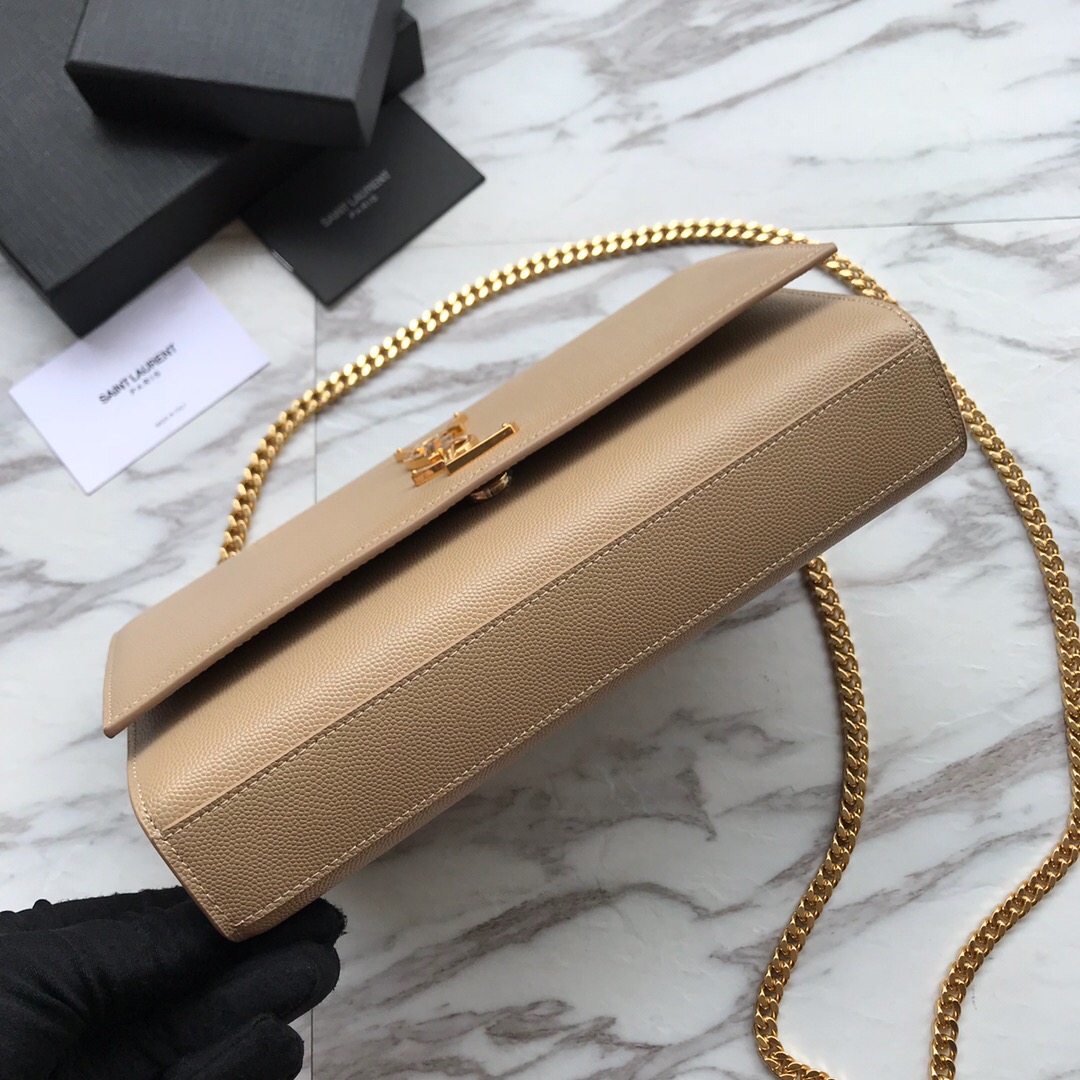 YSL Saint Laurent, 364021, MEDIUM KATE CHAIN BAG IN BLACK GRAIN DE POUDRE TEXTURED LEATHER