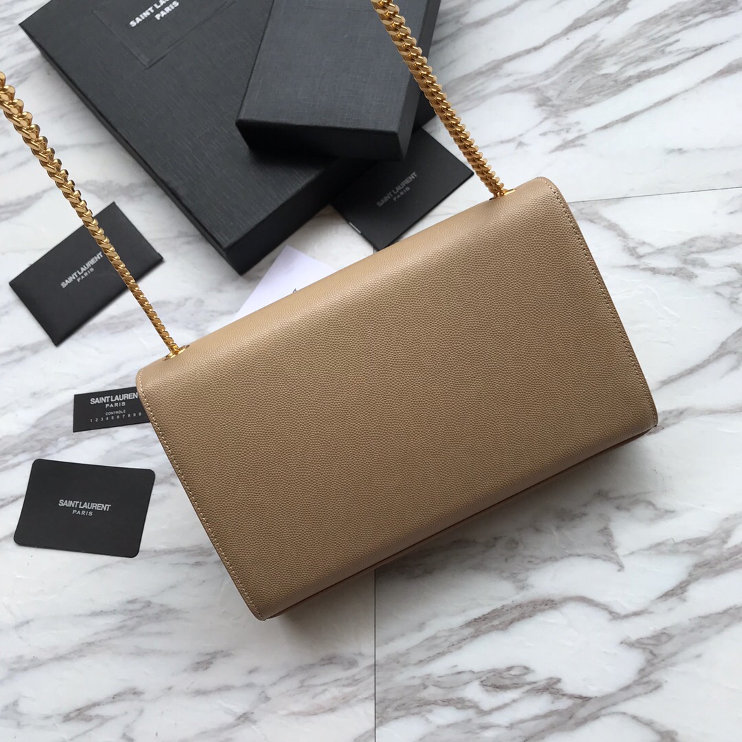 YSL Saint Laurent, 364021, MEDIUM KATE CHAIN BAG IN BLACK GRAIN DE POUDRE TEXTURED LEATHER