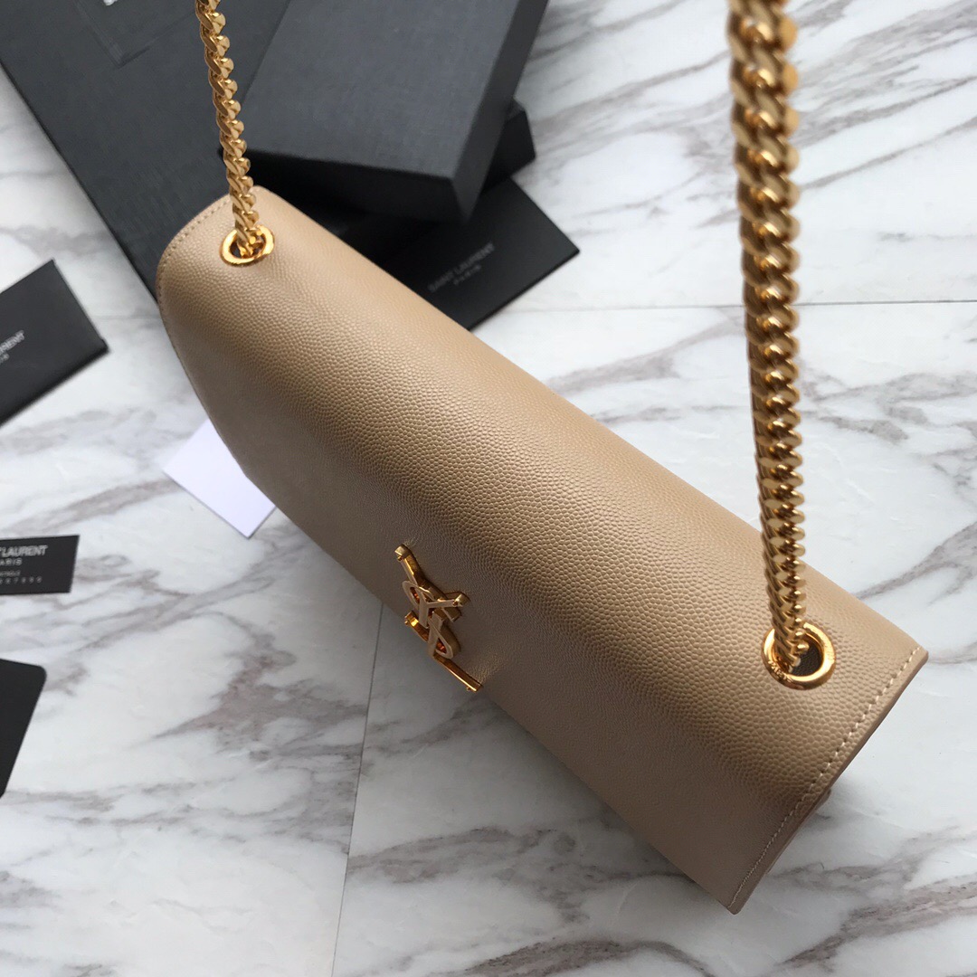 YSL Saint Laurent, 364021, MEDIUM KATE CHAIN BAG IN BLACK GRAIN DE POUDRE TEXTURED LEATHER