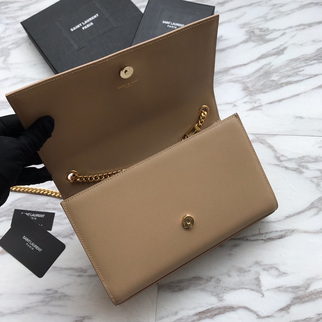 YSL Saint Laurent, 364021, MEDIUM KATE CHAIN BAG IN BLACK GRAIN DE POUDRE TEXTURED LEATHER