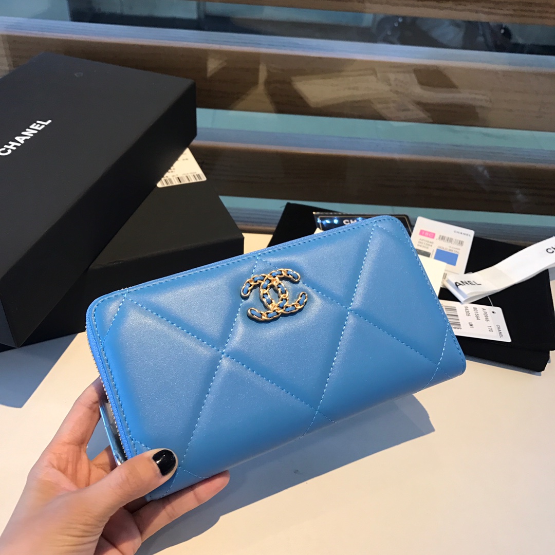 chanel 19 long zipped wallet, AP1063, chanel small leather goods