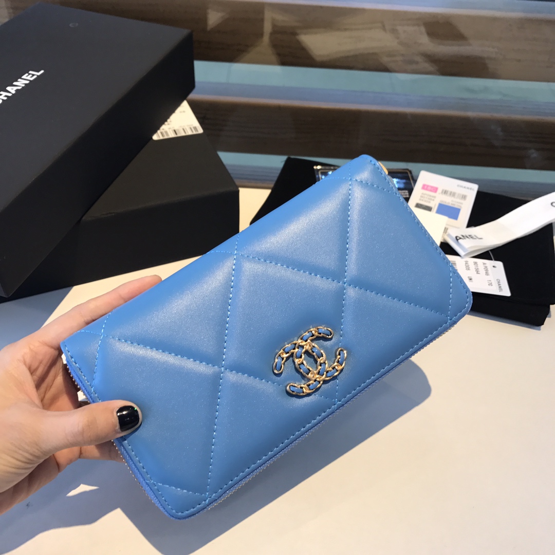 chanel 19 long zipped wallet, AP1063, chanel small leather goods