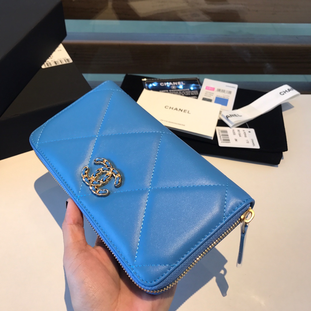 chanel 19 long zipped wallet, AP1063, chanel small leather goods