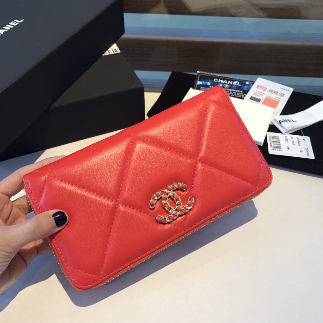 chanel 19 long zipped wallet, AP1063, chanel small leather goods