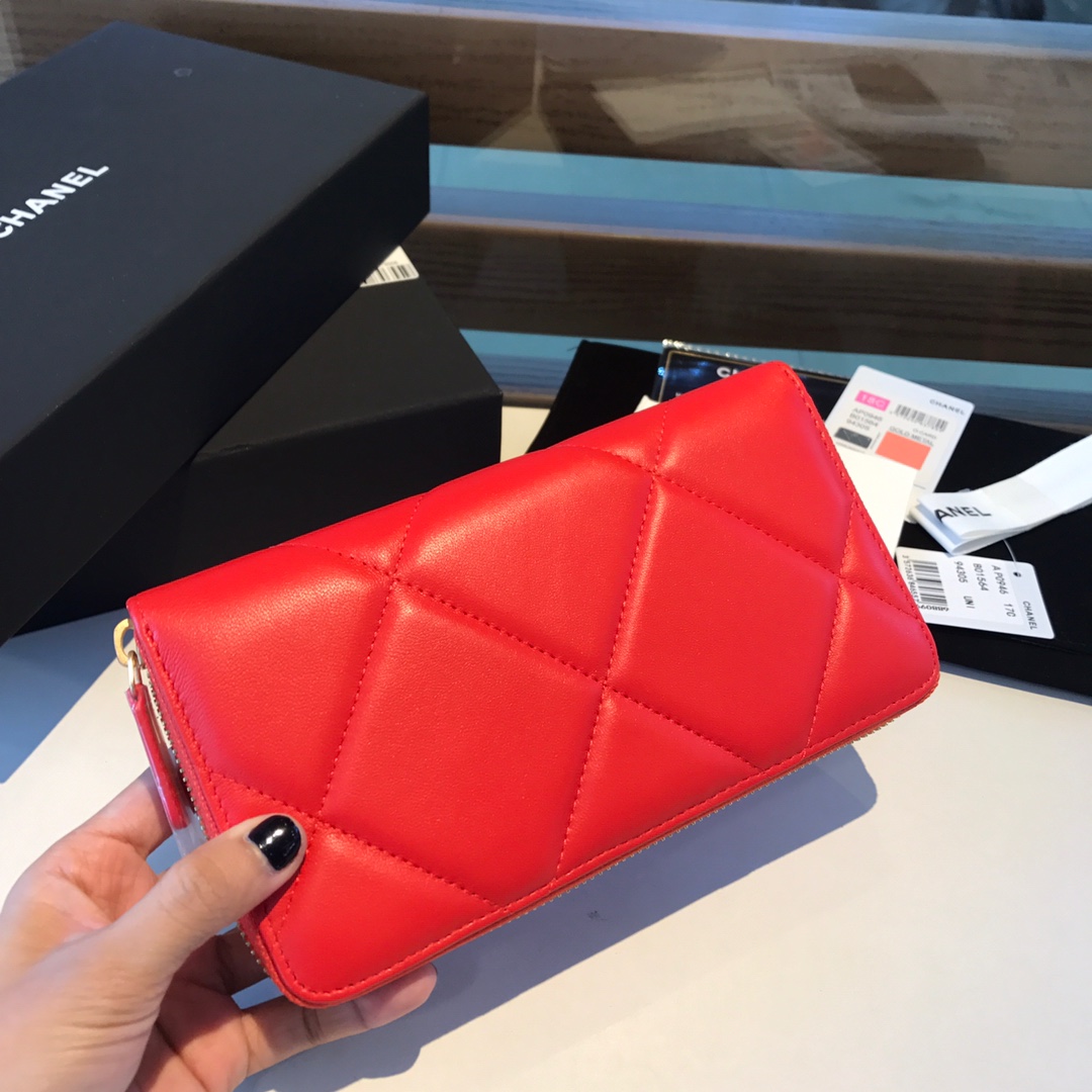 chanel 19 long zipped wallet, AP1063, chanel small leather goods