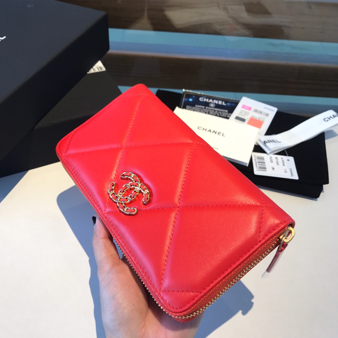 chanel 19 long zipped wallet, AP1063, chanel small leather goods