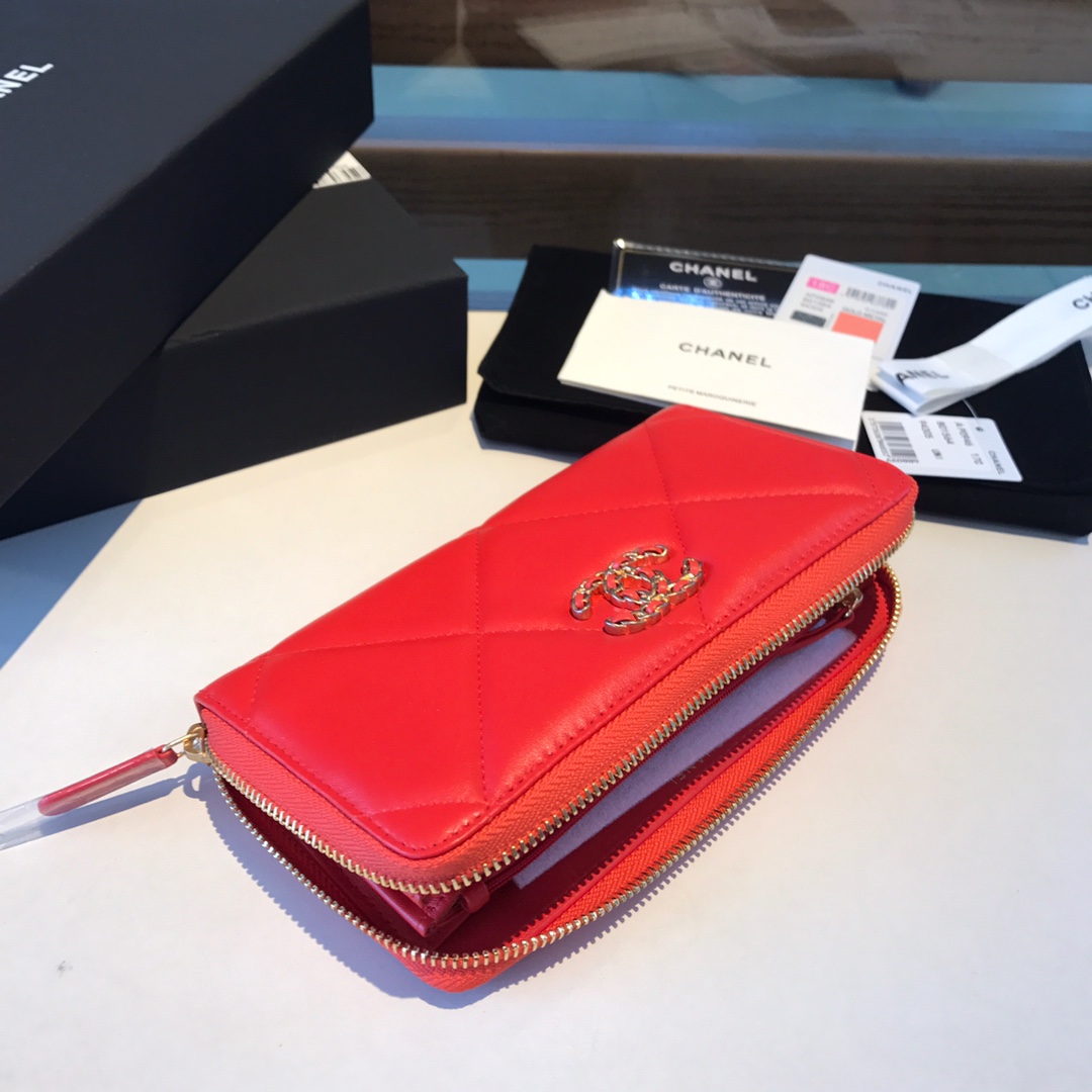chanel 19 long zipped wallet, AP1063, chanel small leather goods
