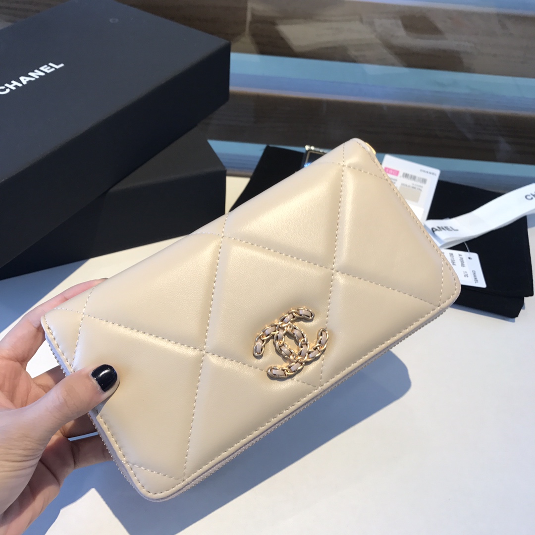 chanel 19 long zipped wallet, AP1063, chanel small leather goods