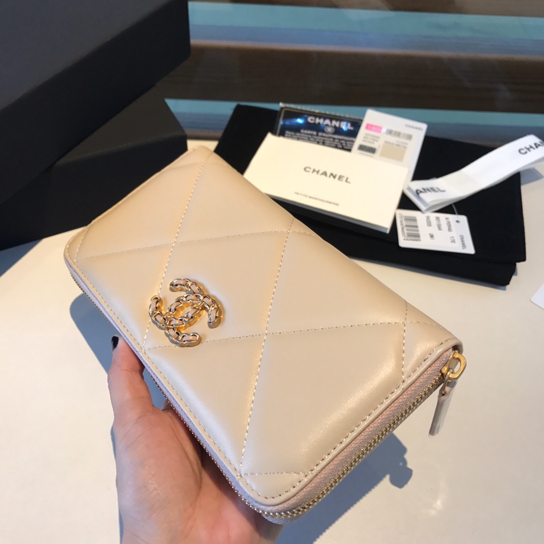 chanel 19 long zipped wallet, AP1063, chanel small leather goods