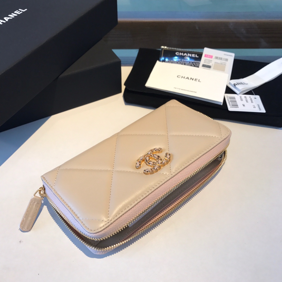 chanel 19 long zipped wallet, AP1063, chanel small leather goods