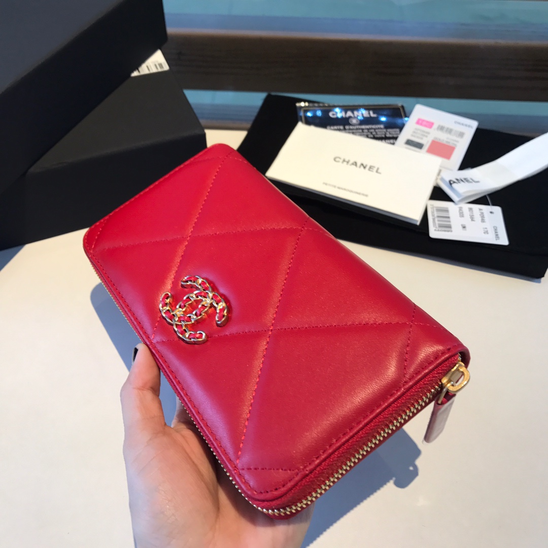 chanel 19 long zipped wallet, AP1063, chanel small leather goods