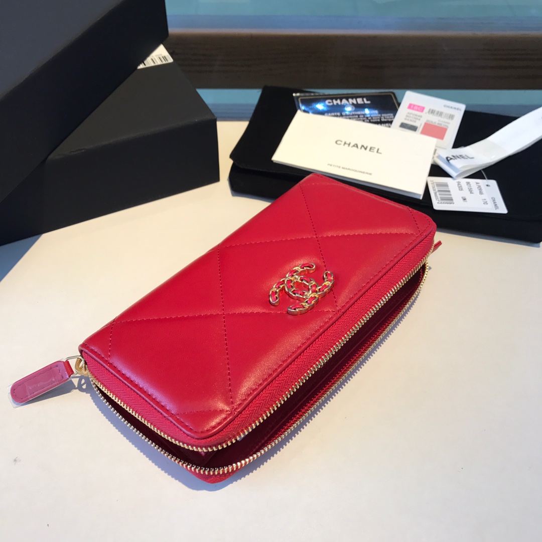 chanel 19 long zipped wallet, AP1063, chanel small leather goods