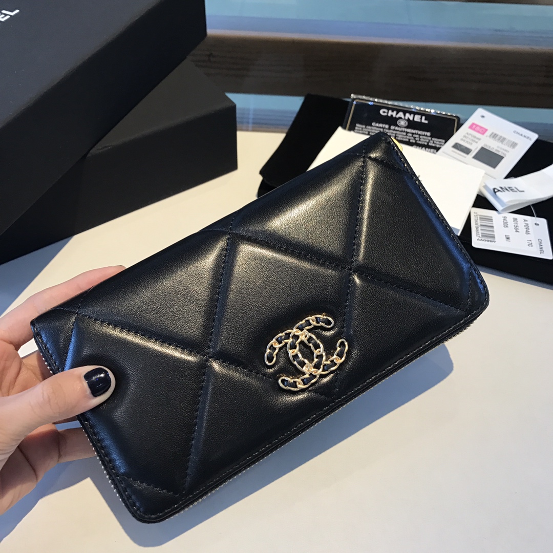 chanel 19 long zipped wallet, AP1063, chanel small leather goods