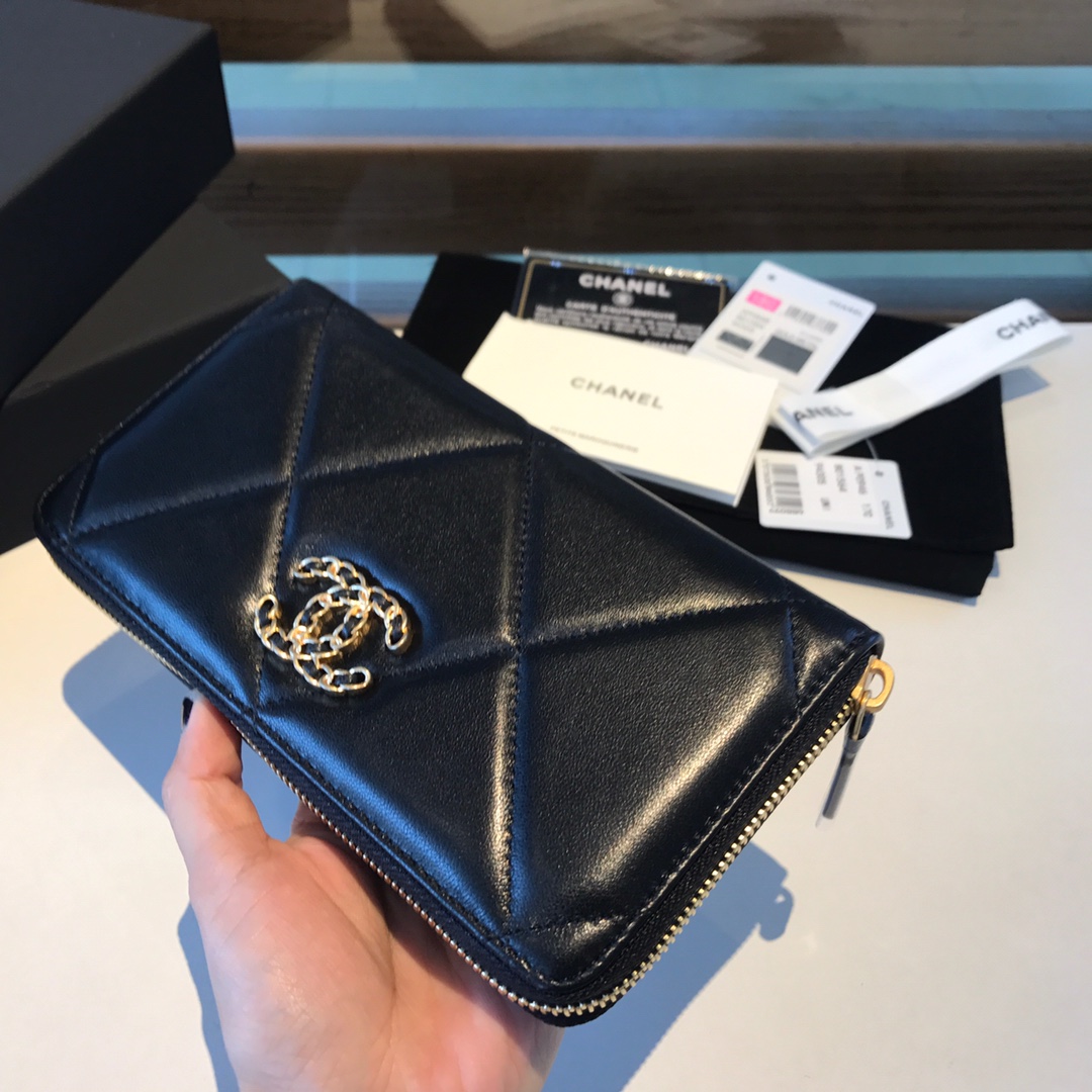 chanel 19 long zipped wallet, AP1063, chanel small leather goods