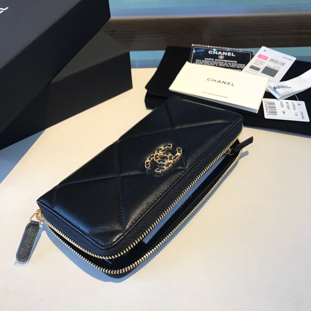chanel 19 long zipped wallet, AP1063, chanel small leather goods