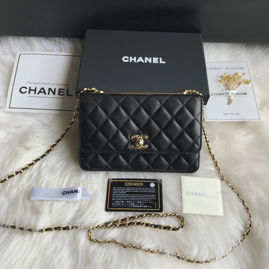 Wallet on Chain, Lambskin & Gold-Tone Metal, WOC CHANEL