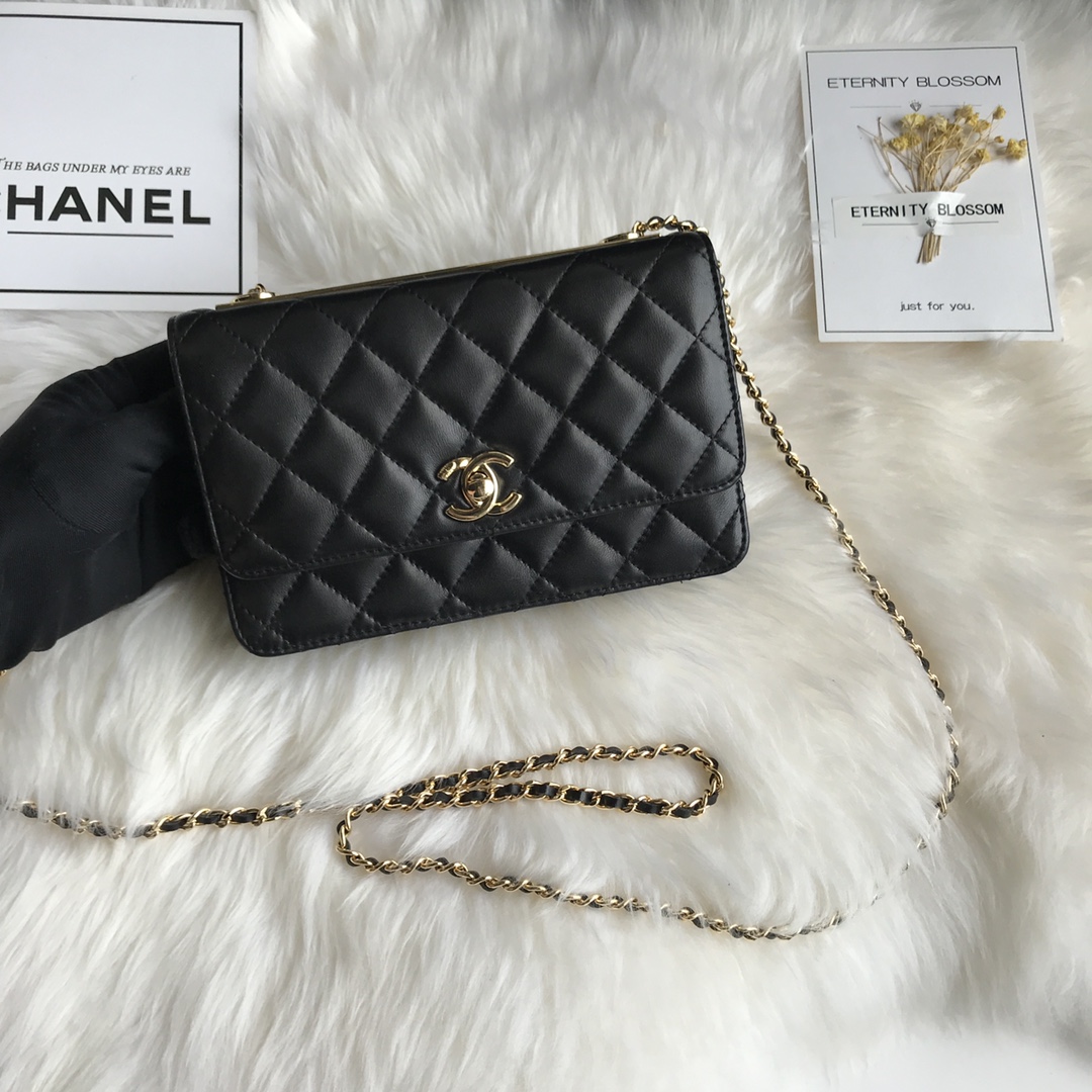 Wallet on Chain, Lambskin & Gold-Tone Metal, WOC CHANEL