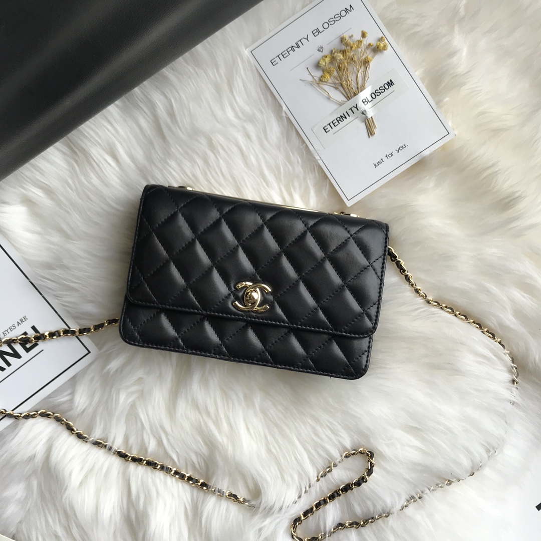 Wallet on Chain, Lambskin & Gold-Tone Metal, WOC CHANEL