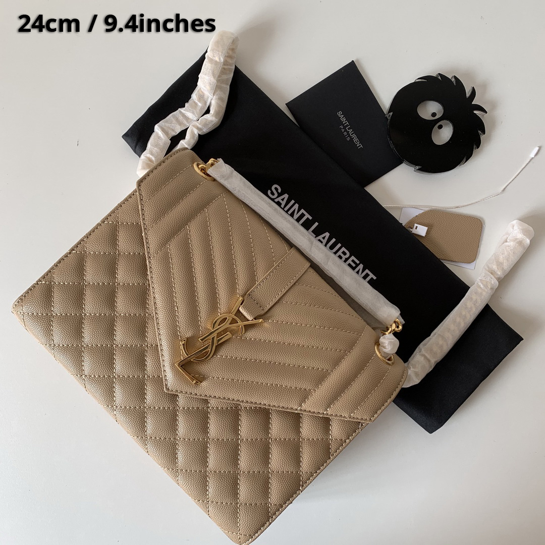 487206 ENVELOPE MEDIUM BAG IN GRAIN DE POUDRE EMBOSSED LEATHER, YSL Saint Laurent