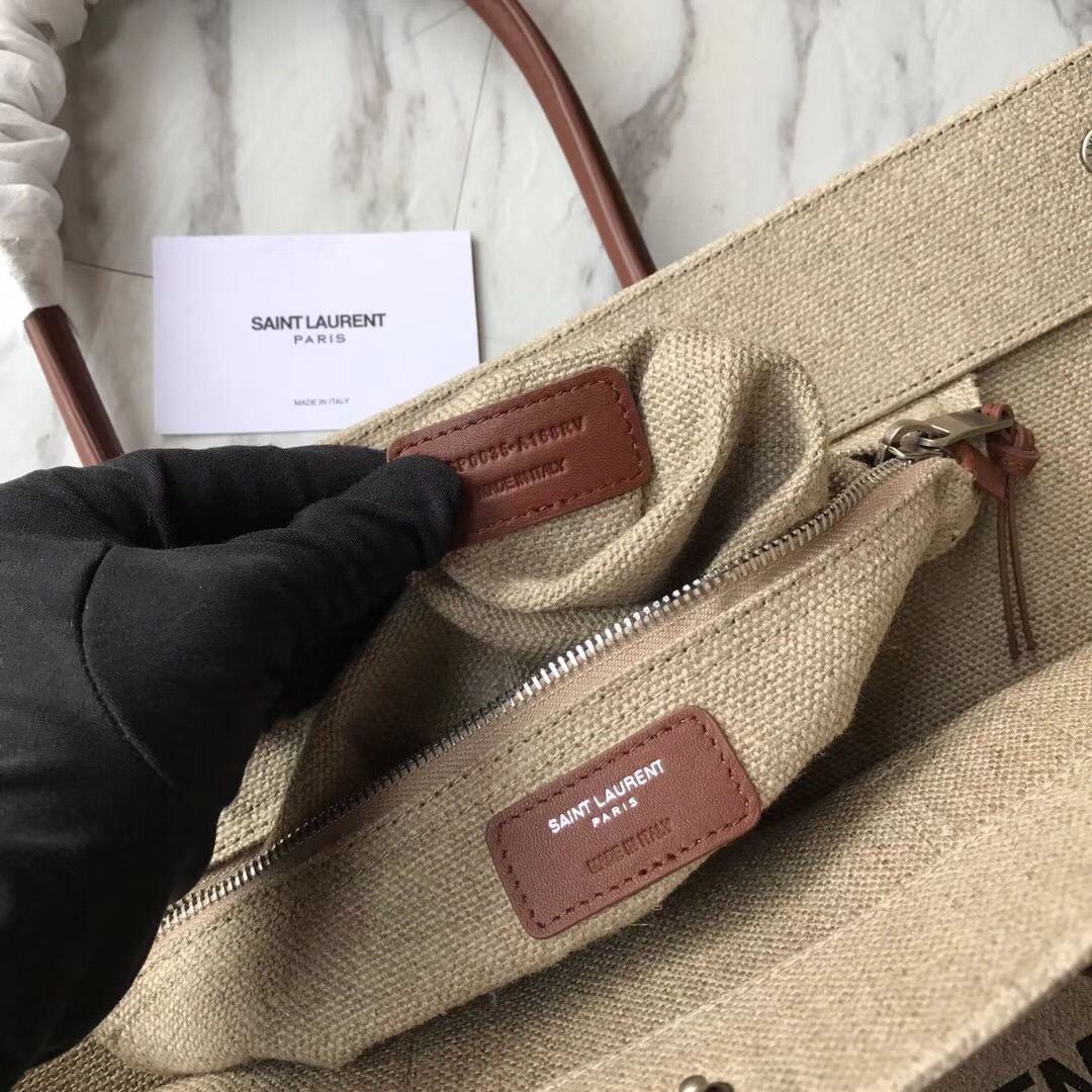 499290 RIVE GAUCHE TOTE BAG IN LINEN AND LEATHER, YSL Saint Laurent