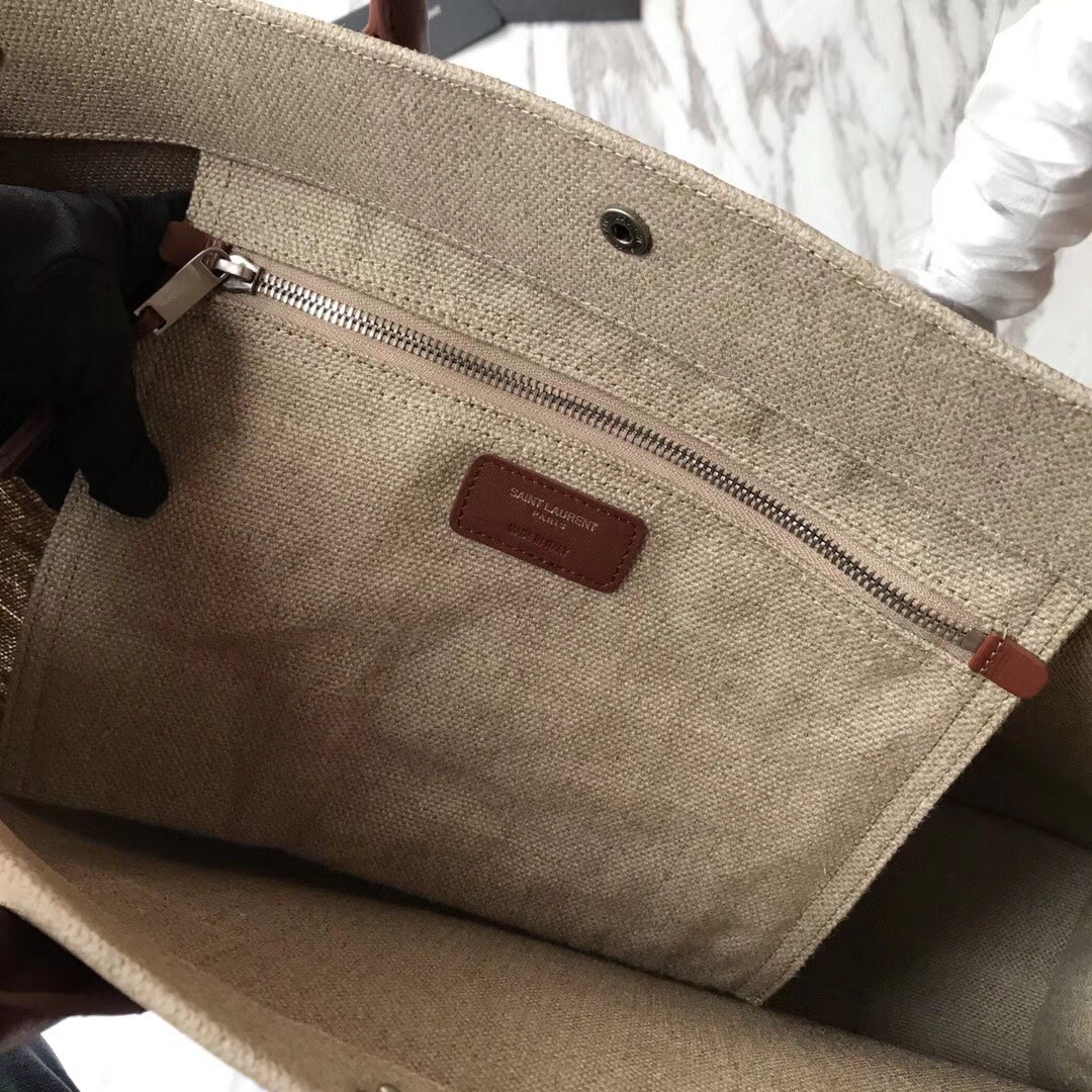 499290 RIVE GAUCHE TOTE BAG IN LINEN AND LEATHER, YSL Saint Laurent