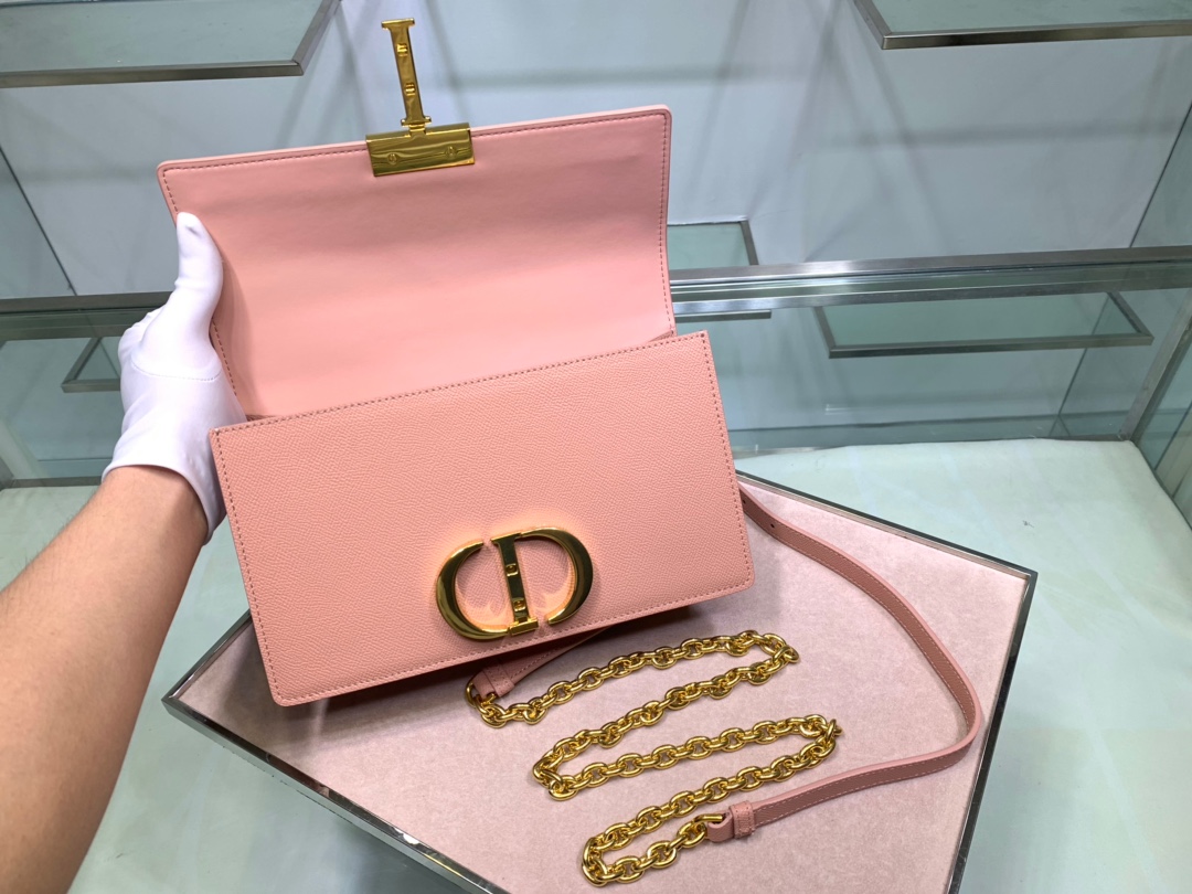  M9208 BLUSH 30 MONTAIGNE STAMPED GRAIN CALFSKIN FLAP CHAIN BAG, DIOR HANDBAG