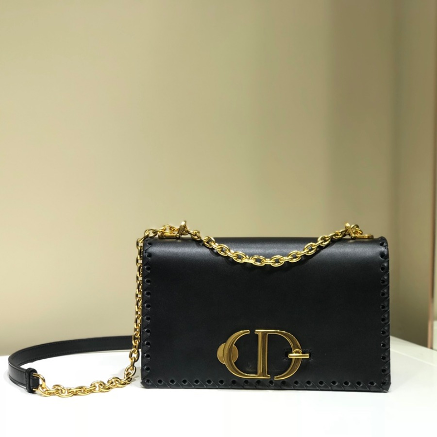  M9220 CHALK WHITE 30 MONTAIGNE THREADED EDGES CALFSKIN FLAP CHAIN BAG, DIOR HANDBAG