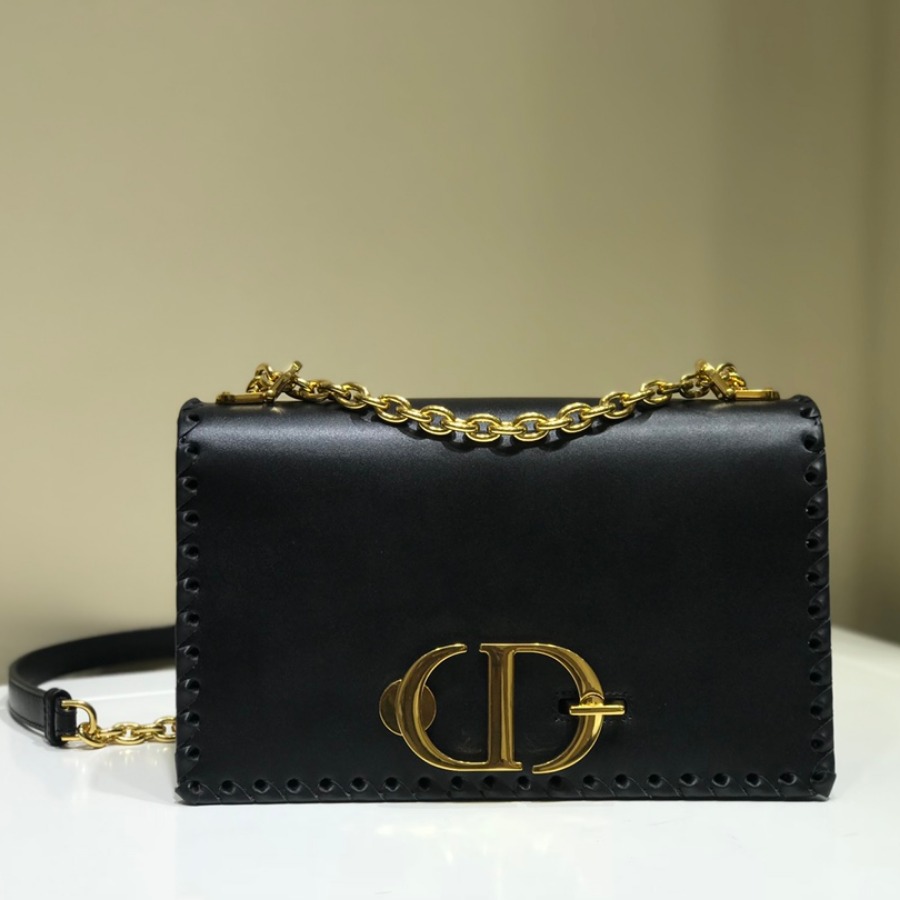  M9220 CHALK WHITE 30 MONTAIGNE THREADED EDGES CALFSKIN FLAP CHAIN BAG, DIOR HANDBAG