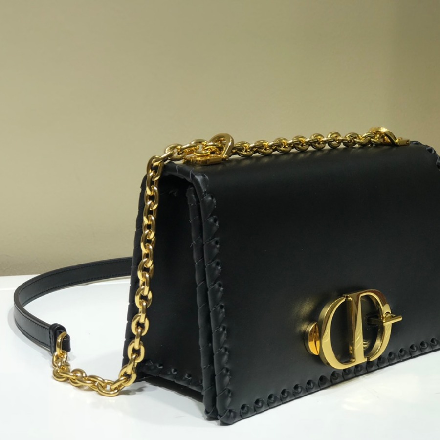  M9220 CHALK WHITE 30 MONTAIGNE THREADED EDGES CALFSKIN FLAP CHAIN BAG, DIOR HANDBAG