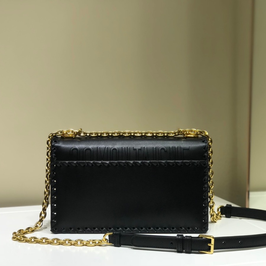  M9220 CHALK WHITE 30 MONTAIGNE THREADED EDGES CALFSKIN FLAP CHAIN BAG, DIOR HANDBAG
