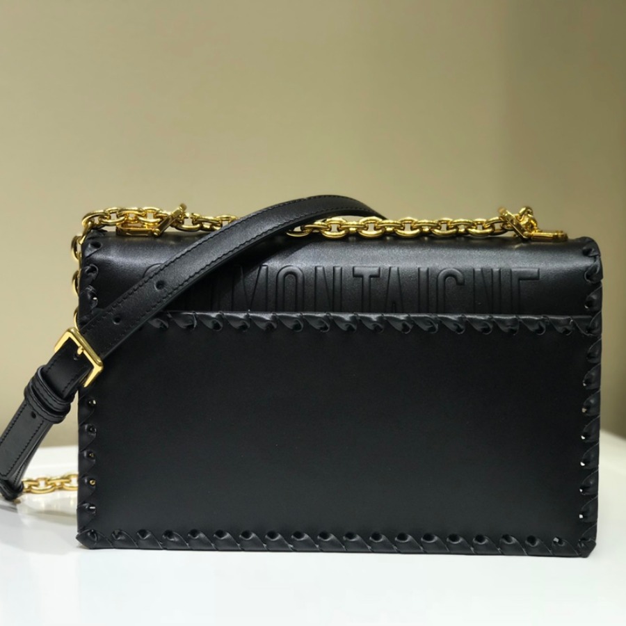 M9220 CHALK WHITE 30 MONTAIGNE THREADED EDGES CALFSKIN FLAP CHAIN BAG, DIOR HANDBAG