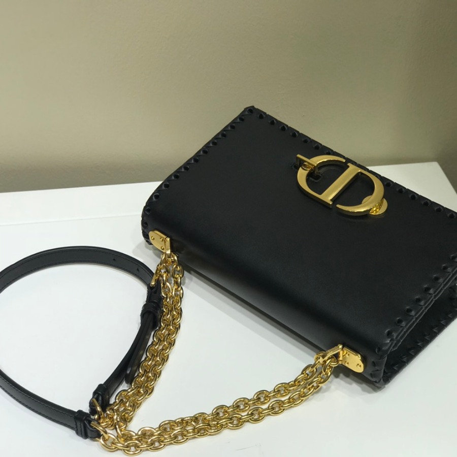  M9220 CHALK WHITE 30 MONTAIGNE THREADED EDGES CALFSKIN FLAP CHAIN BAG, DIOR HANDBAG