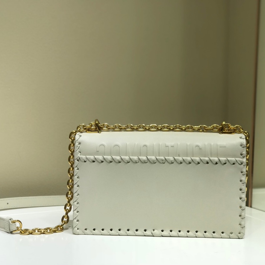  M9220 CHALK WHITE 30 MONTAIGNE THREADED EDGES CALFSKIN FLAP CHAIN BAG, DIOR HANDBAG