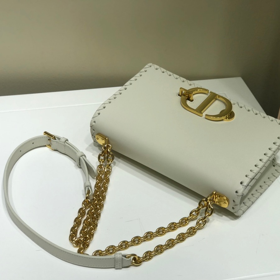  M9220 CHALK WHITE 30 MONTAIGNE THREADED EDGES CALFSKIN FLAP CHAIN BAG, DIOR HANDBAG
