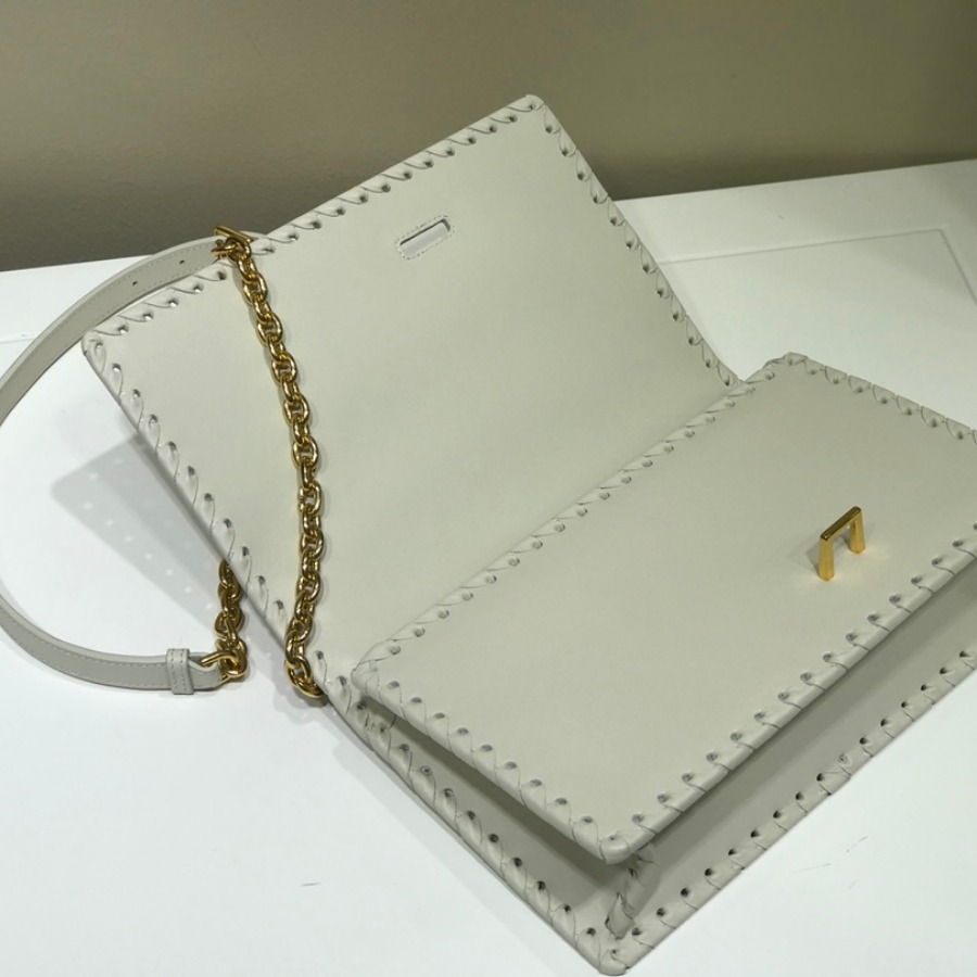  M9220 CHALK WHITE 30 MONTAIGNE THREADED EDGES CALFSKIN FLAP CHAIN BAG, DIOR HANDBAG