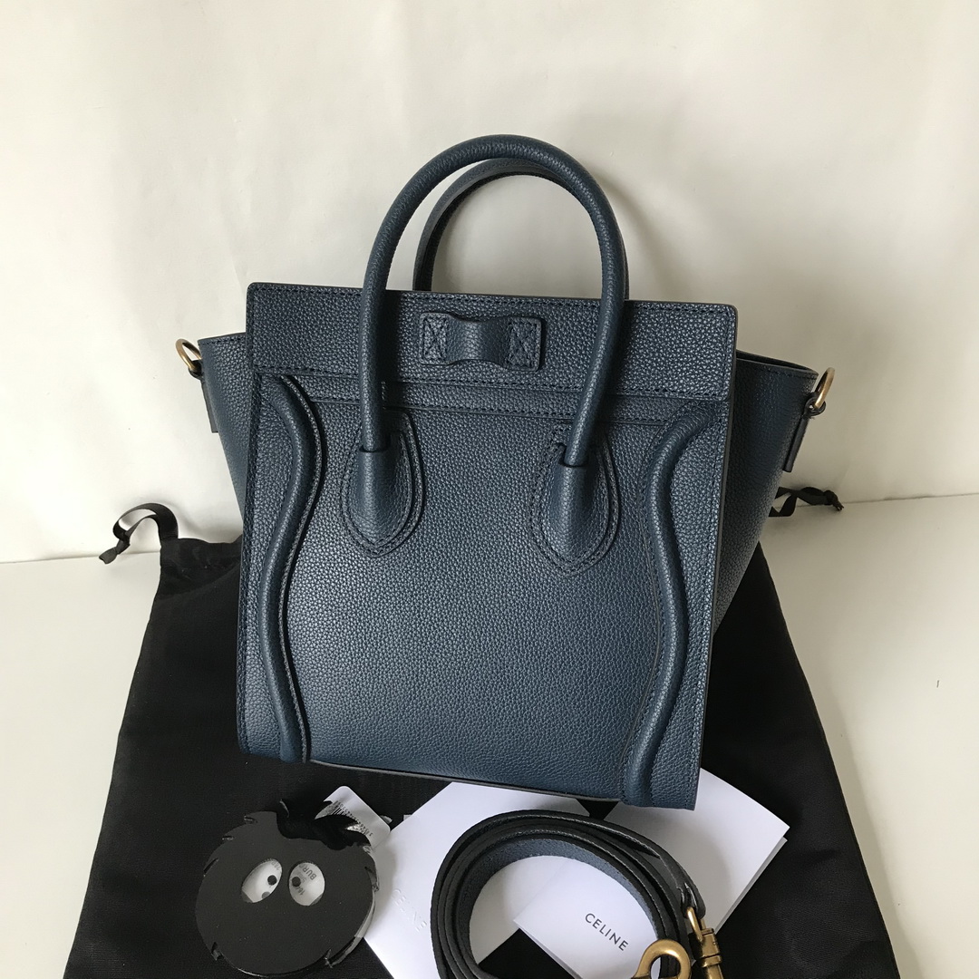 CELINE NANO LUGGAGE SHOULDER BAG CALFSKIN, 8 X 8 X 4 IN, Size W20H20D10CM, Genuine CALFSKIN