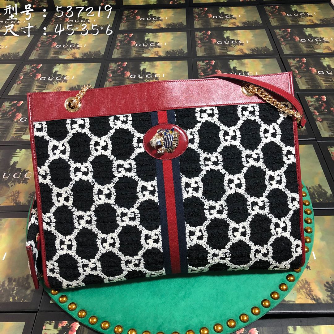 537219, Gucci LargeGG Tweed Tote, GUCCI Handbags