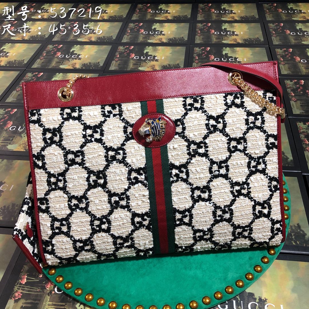 537219, Gucci LargeGG Tweed Tote, GUCCI Handbags