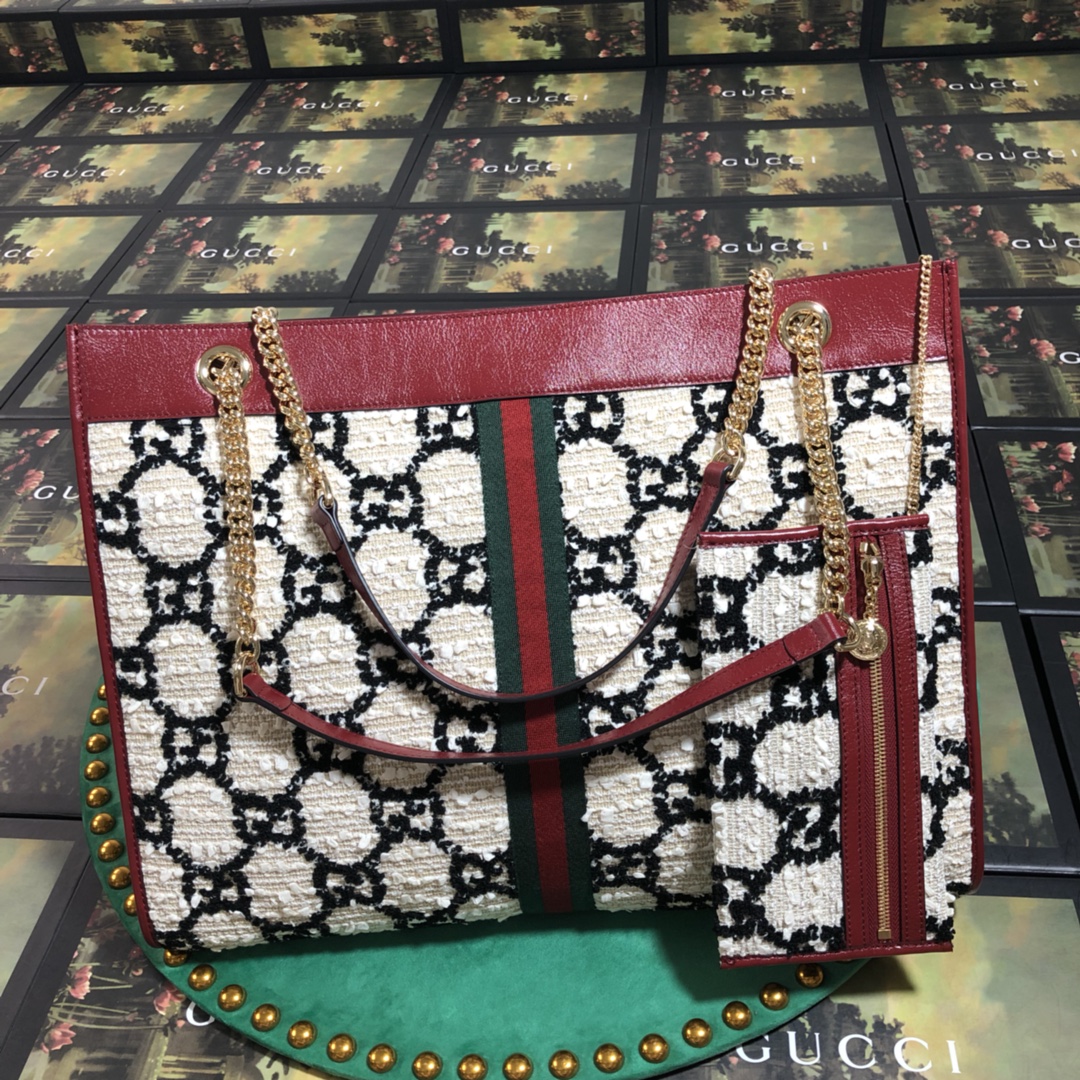 537219, Gucci LargeGG Tweed Tote, GUCCI Handbags