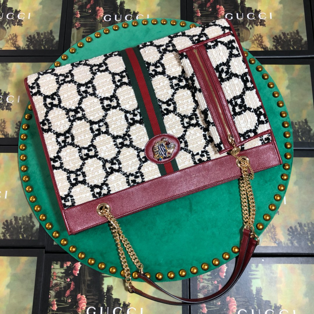 537219, Gucci LargeGG Tweed Tote, GUCCI Handbags