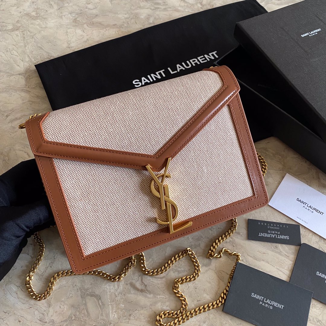 532750, CASSANDRA MONOGRAM CLASP BAG IN CANVAS AND SMOOTH LEATHER, YSL Saint Laurent
