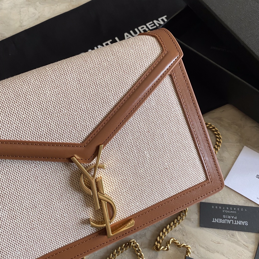 532750, CASSANDRA MONOGRAM CLASP BAG IN CANVAS AND SMOOTH LEATHER, YSL Saint Laurent