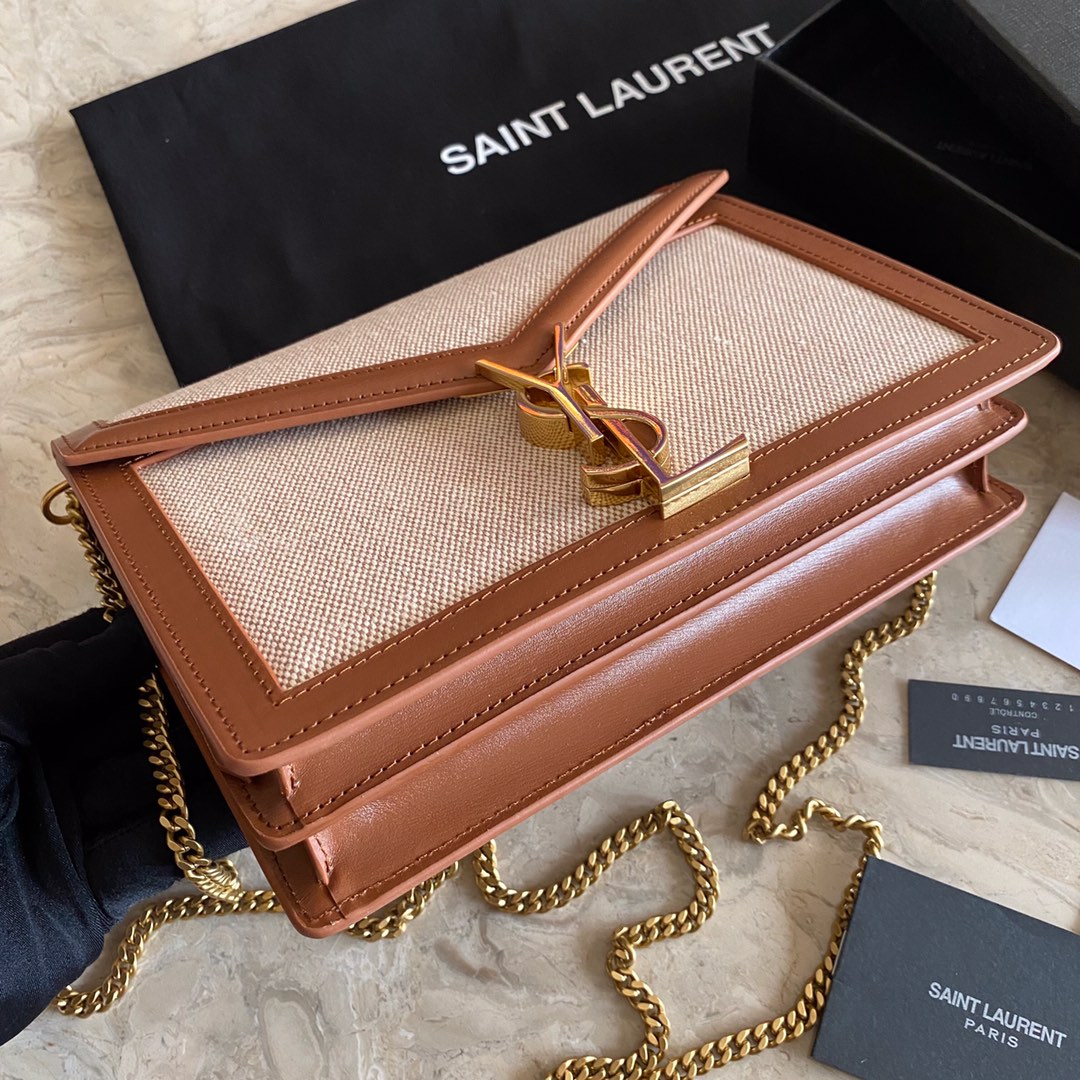 532750, CASSANDRA MONOGRAM CLASP BAG IN CANVAS AND SMOOTH LEATHER, YSL Saint Laurent