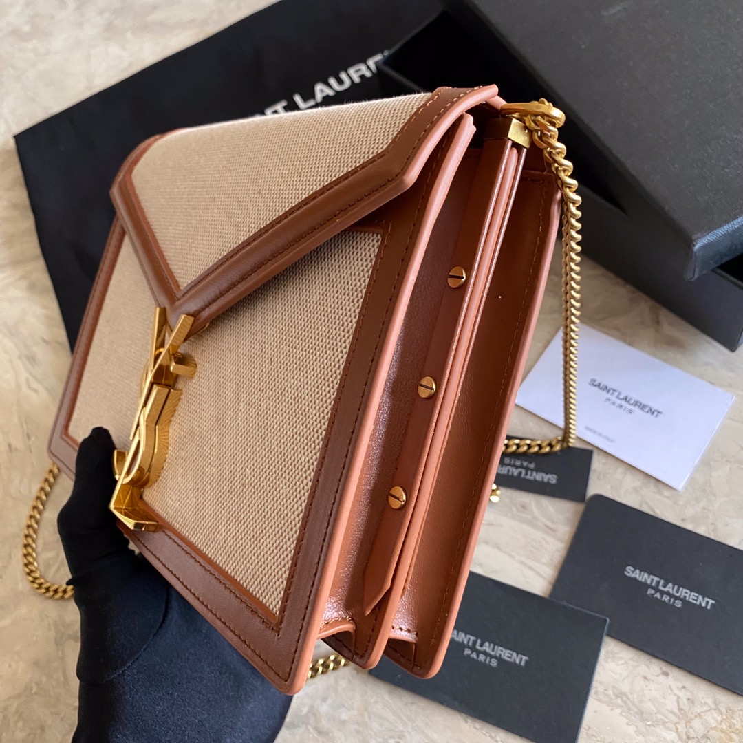 532750, CASSANDRA MONOGRAM CLASP BAG IN CANVAS AND SMOOTH LEATHER, YSL Saint Laurent