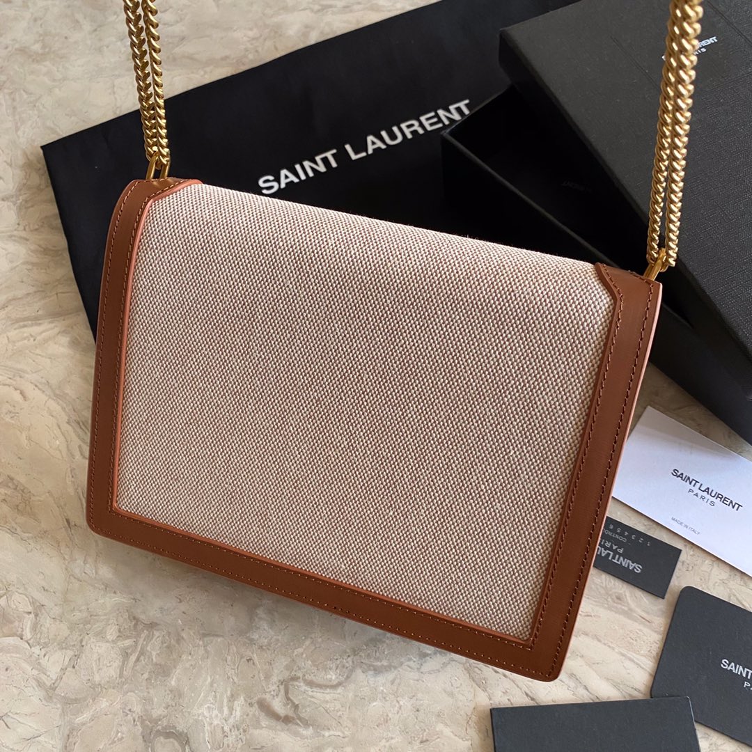 532750, CASSANDRA MONOGRAM CLASP BAG IN CANVAS AND SMOOTH LEATHER, YSL Saint Laurent